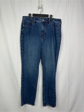 598. Old Navy Dark Blue Extra High Rise Straight-Leg Jeans with Side Studs 16